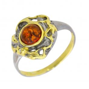 Кольцо из золочёного серебра Янтарная волна с янтарём Я820913пк-к фото