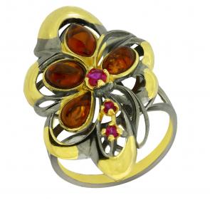 Кольцо из лимонного серебра Янтарная волна с фианитом и янтарём Я820976пк-к фото
