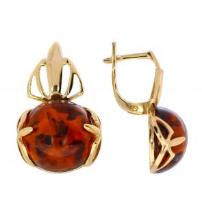 Серьги из золочёного серебра Янтарная волна с янтарём Я821041п-к фото