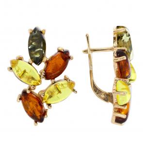 Серьги из золочёного серебра Янтарная волна с янтарём Я821121п-микс фото