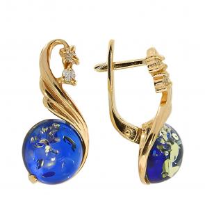 Серьги из золочёного серебра Янтарная волна с фианитом и янтарём Я821139п-с фото