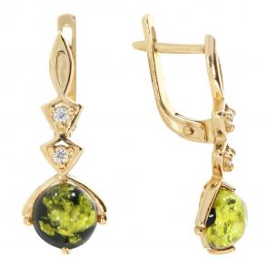 Серьги из золочёного серебра Янтарная волна с фианитом и янтарём Я821143п-з фото