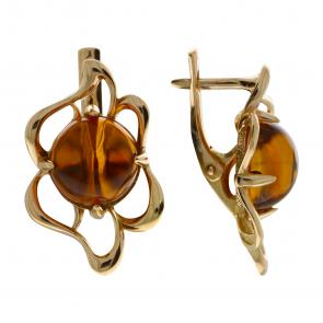Серьги из золочёного серебра Янтарная волна с янтарём Я821161п-к фото