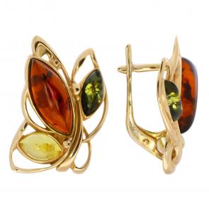 Серьги из золочёного серебра Янтарная волна с янтарём Я821163п-микс фото