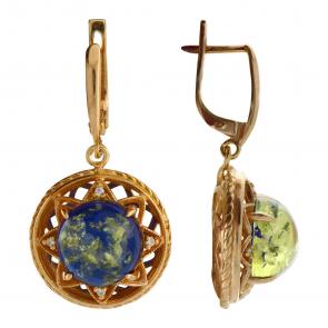 Серьги из золочёного серебра Янтарная волна с фианитом и янтарём Я821187п-с фото