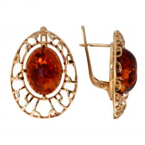 Серьги из золочёного серебра Янтарная волна с янтарём Я821191п-к фото