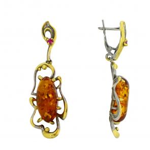 Серьги из лимонного серебра Янтарная волна с фианитом и янтарём Я821964пк-к фото