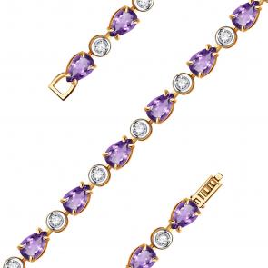 Золотой браслет Александра с фианитом и аметистом бр096-3сбк фото