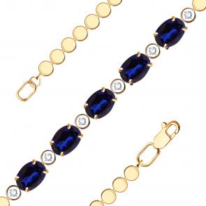 Золотой браслет Александра с фианитом и гидротермальным сапфиром бр122-27сбк фото