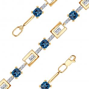 Золотой браслет с ситаллом цвета Лондон топаз и фианитом бр170-58ск фото