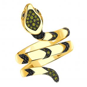 Кольцо из лимонного золота Символ года Змея Александра с фианитом к912-20сл-сач фото