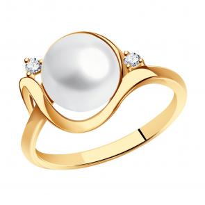 Золотое кольцо Александра с фианитом и жемчугом кл1044-10ск фото