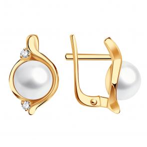 Золотые серьги Александра с фианитом и жемчугом кл1044а-10ск фото