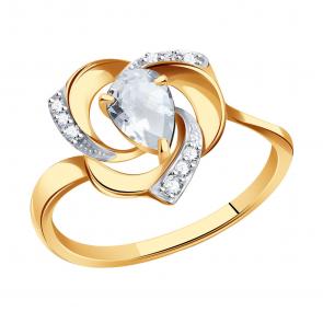 Золотое кольцо Александра с фианитом и горным хрусталём кл1148-7ск фото