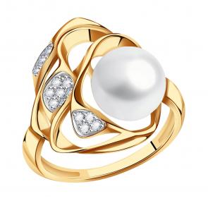 Золотое кольцо Александра с фианитом и жемчугом кл1310-10ск фото