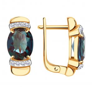 Золотые серьги Александра с бриллиантом и александритом кл1819аск фото