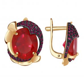 Золотые серьги Александра с фианитом и рубиновым корундом кл2136а-30ск-р фото