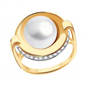 Золотое кольцо Александра с фианитом и жемчугом кл2243-10ск фото