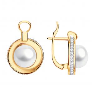 Золотые серьги Александра с фианитом и жемчугом кл2243а-10ск фото