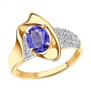 Золотое кольцо Александра с ситаллом цвета Танзанит и фианитом кл2276-73ск фото