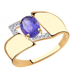 Золотое кольцо Александра с ситаллом цвета Танзанит и фианитом кл2305-73ск фото