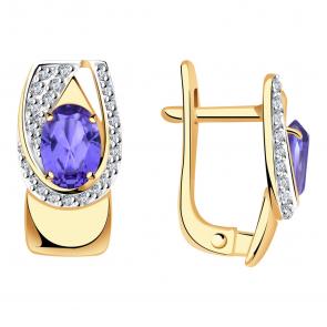 Золотые серьги Александра с ситаллом цвета Танзанит и фианитом кл2306а-73ск фото