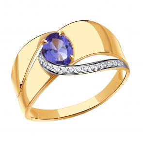 Золотое кольцо Александра с ситаллом цвета Танзанит и фианитом кл2314-73ск фото