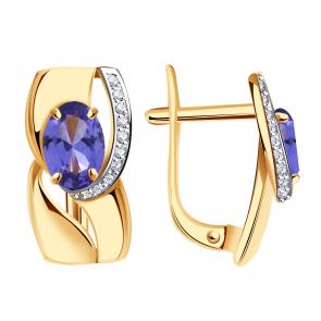 Золотые серьги Александра с ситаллом цвета Танзанит и фианитом кл2314а-73ск фото