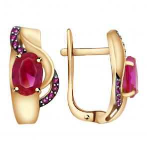 Золотые серьги Александра с фианитом и рубиновым корундом кл2321а-30ск-р фото