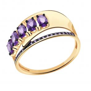 Золотое кольцо Александра с фианитом и аметистом кл2332-3ск-си фото