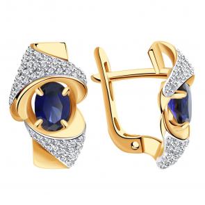 Золотые серьги Александра с фианитом и сапфировым корундом кл2345а-27ск фото