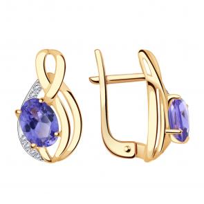 Золотые серьги Александра с фианитом и танзанитом кл2359а-73ск фото