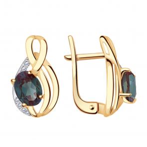Золотые серьги Александра с бриллиантом и александритом кл2359аск фото