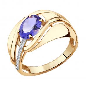 Золотое кольцо Александра с ситаллом цвета Танзанит и фианитом кл2500-73ск фото