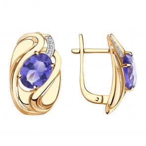 Золотые серьги Александра с ситаллом цвета Танзанит и фианитом кл2500а-73ск фото