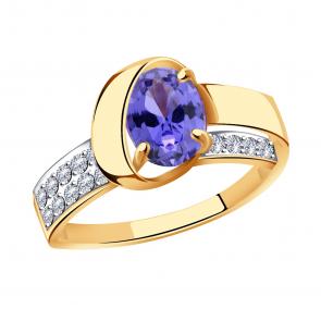 Золотое кольцо Александра с фианитом и танзанитом кл2501-73ск фото