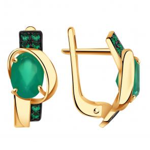 Золотые серьги Александра с фианитом и агатом кл2501а-12ск-з фото