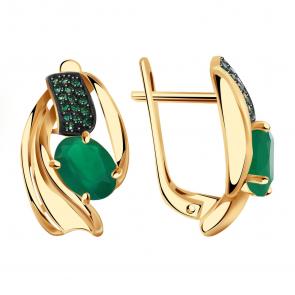 Золотые серьги Александра с фианитом и агатом кл2506а-12ск-з фото