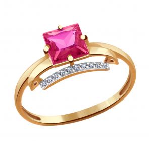 Золотое кольцо Александра с фианитом и рубиновым корундом кл2532-30ск фото