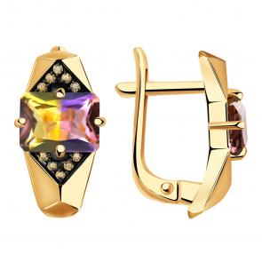Золотые серьги Александра с фианитом и аметрином кл2534а-49ск-ш фото