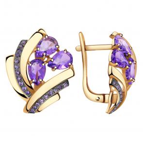 Золотые серьги Александра с фианитом и аметистом кл2564а-3ск-си фото