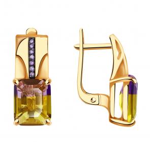 Золотые серьги Александра с фианитом и аметрином кл2583а-49ск-си фото