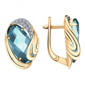 Золотые серьги Александра с ситаллом цвета Лондон Топаз и фианитом кл2589а-58ск-1 фото