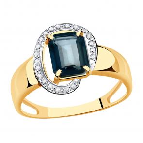 Золотое кольцо Александра с фианитом и Лондон топазом кл2596-28ск фото