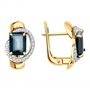 Золотые серьги Александра с фианитом и Лондон топазом кл2596а-28ск фото