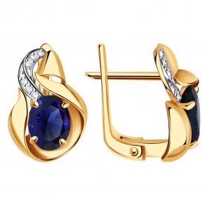 Золотые серьги Александра с фианитом и сапфировым корундом кл2600а-27ск фото
