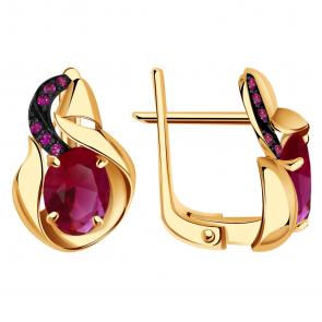 Золотые серьги Александра с фианитом и рубиновым корундом кл2600а-30ск-р фото