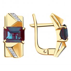 Золотые серьги Александра с бриллиантом и александритом кл2607аск фото