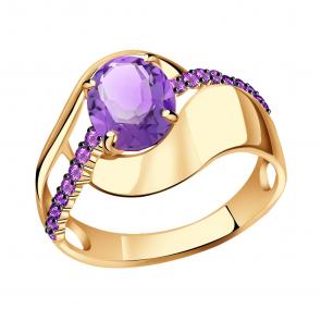Золотое кольцо Александра с фианитом и аметистом кл2764-3ск-си фото