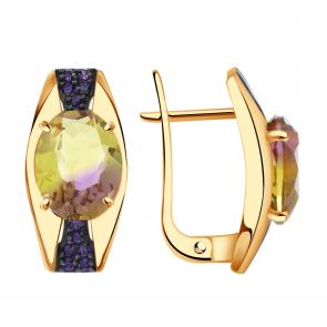Золотые серьги Александра с фианитом и аметрином кл2773а-49ск-си фото